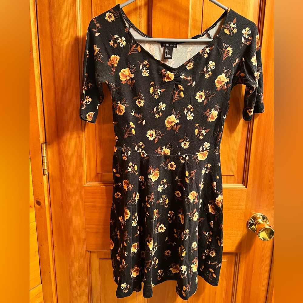 Forever 21 Black, Brown, and Orange Floral Mini Dress